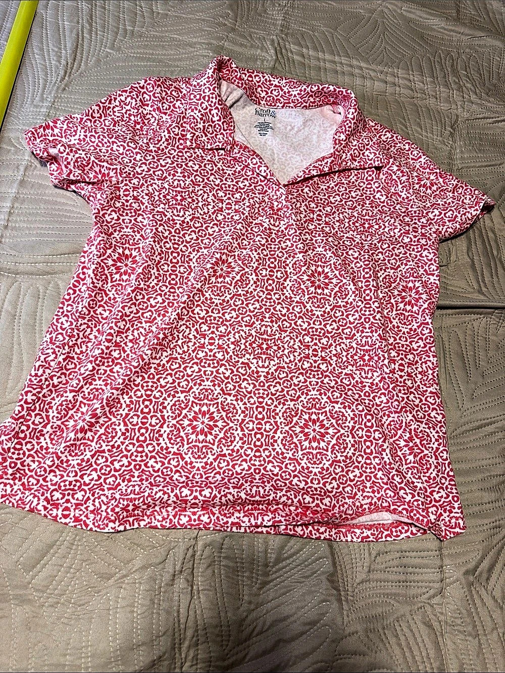 Croft & Barrow Floral Short Sleeve Top in Pink & White Size Large